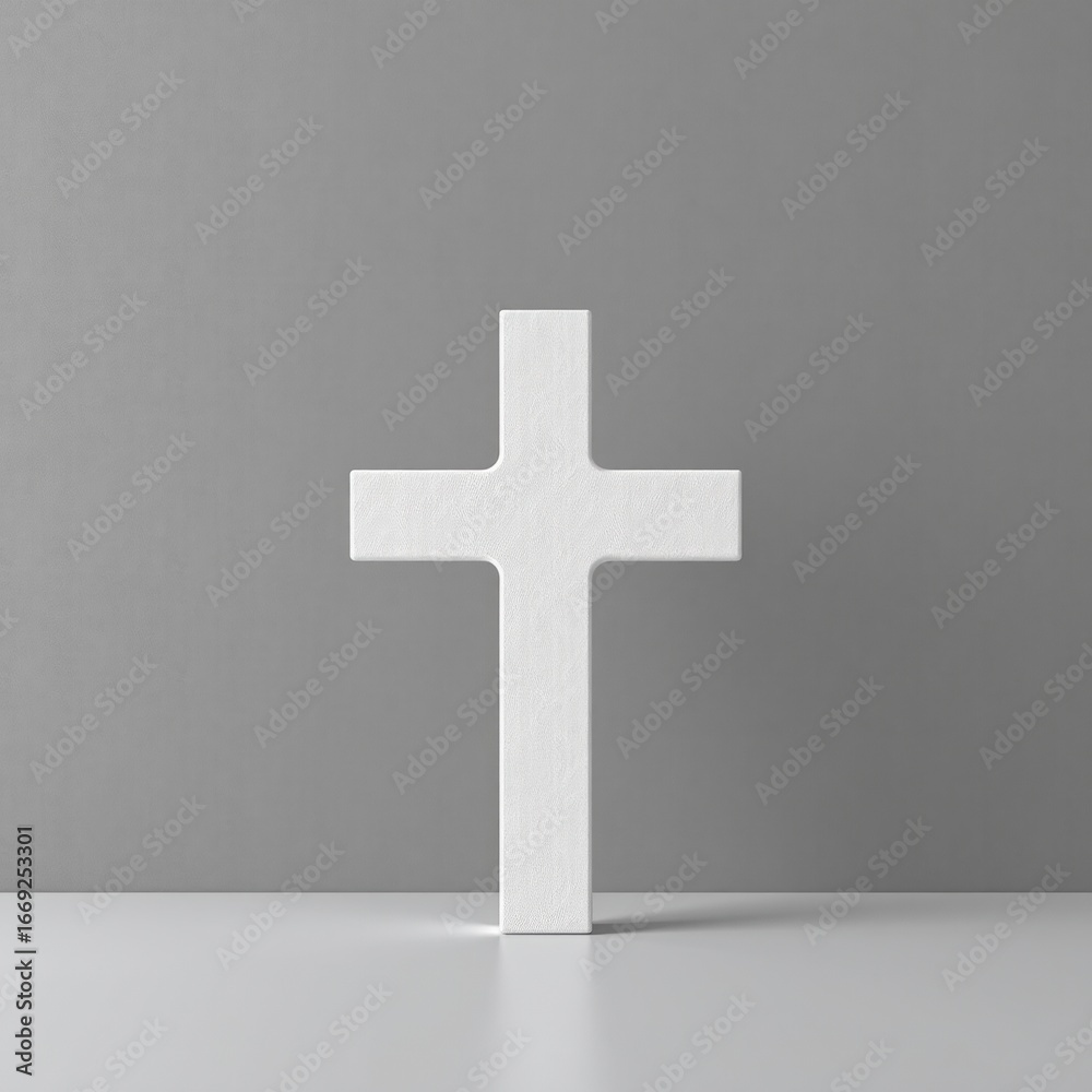 Naklejka premium White Cross Gray Background