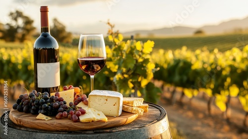 Elegant wine and cheese pairing in a vineyard setting
