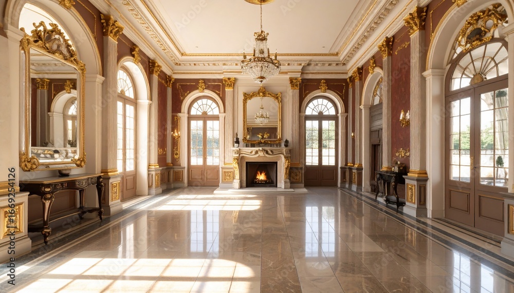 Fototapeta premium Grand Hall Interior: Opulent Mansion with Gilded Accents