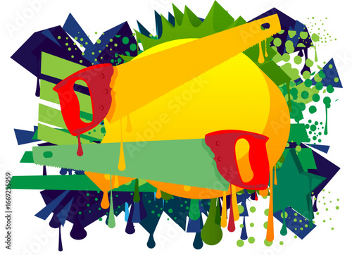 Saw graffiti. Abstract modern street art decoration performed in urban painting style.