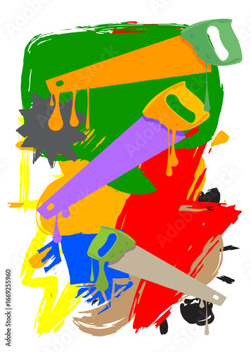 Saw graffiti. Abstract modern street art decoration performed in urban painting style.