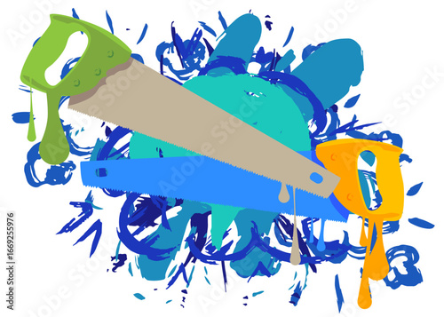 Saw graffiti. Abstract modern street art decoration performed in urban painting style.