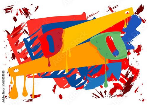 Saw graffiti. Abstract modern street art decoration performed in urban painting style.