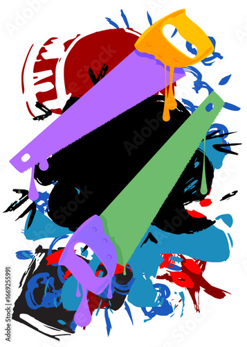Saw graffiti. Abstract modern street art decoration performed in urban painting style.