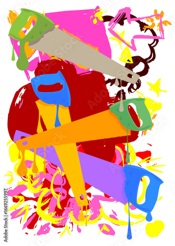 Saw graffiti. Abstract modern street art decoration performed in urban painting style.
