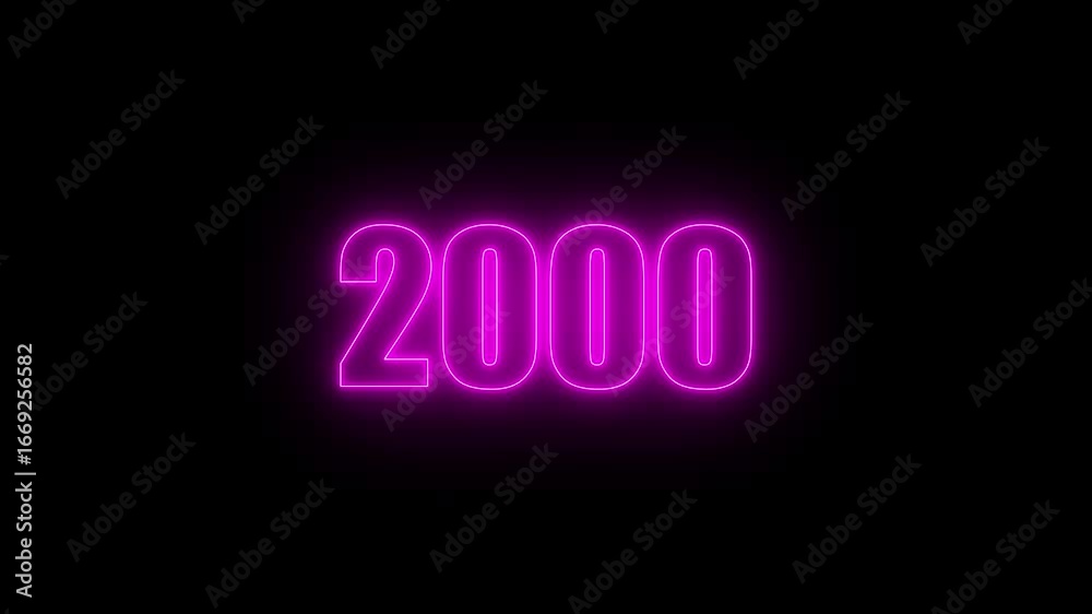 2000 Neon Sign, Vibrant Blue Glow Against Dark Jahreswechsel, Schrift mit Neonschein 4k video Background animation