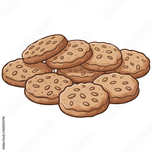 Oatmeal cookies with flakes wholemeal biscuits vector illustration on white background