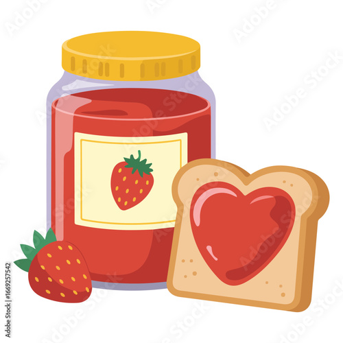 Toasted bread with strawberry jam breakfast still life vector illustration on white background