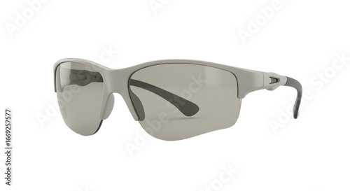 Gray sports sunglasses with wraparound design and reflective lenses, ideal for outdoor activities and athletic use