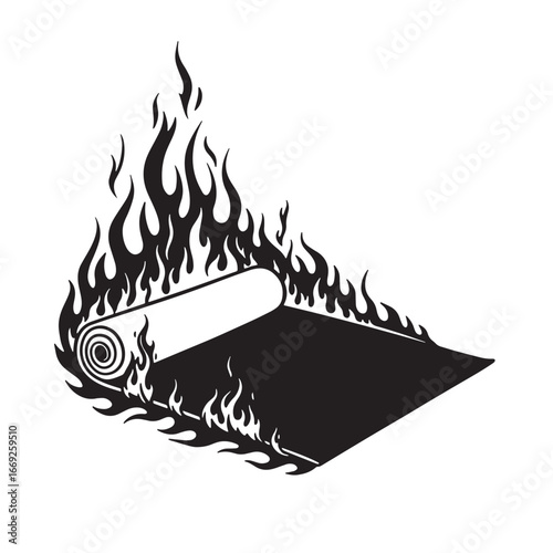 Burning yoga mat illustration depicting burnout stress exhaustion symbolism fitness concept