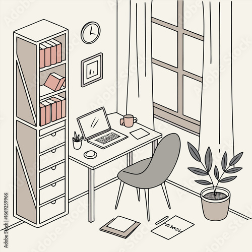 Remote work home office setup vector