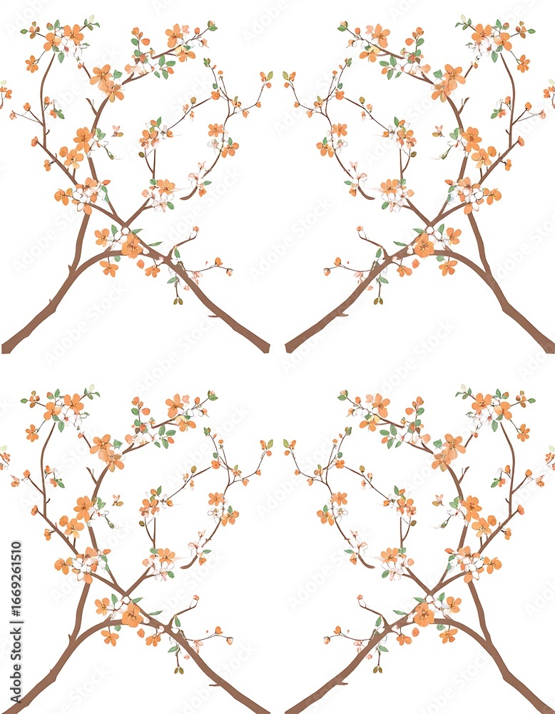Fototapeta premium Peach Blossom Branch Repeat Pattern Design