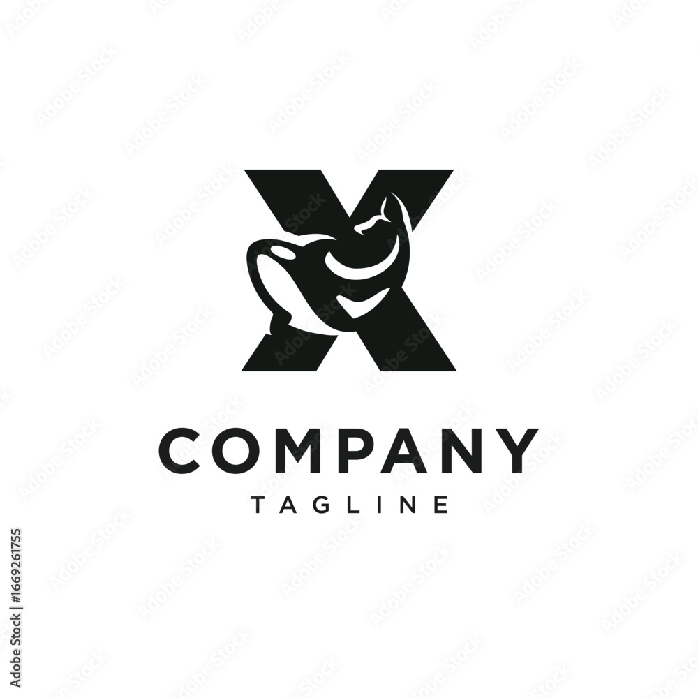 Obraz premium Letter X Orca Whale Logo Icon Vector