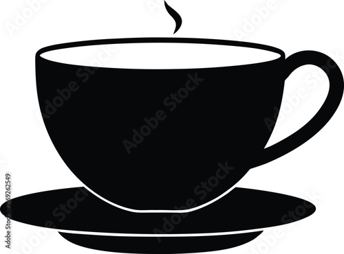 Black coffee cup and saucer vector icon