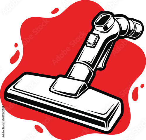 Vacuum Hose Attachment Icon – Bold Black and White Vector Illustration of Automotive Detailing Accessory on Red Background