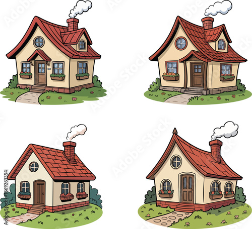 Charming Cartoon Houses in Various Views