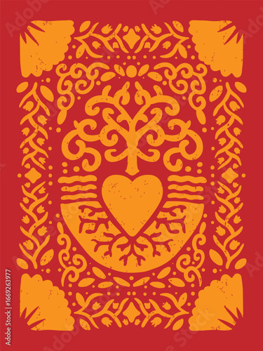 flower ornament illustration drawing shel decoration print floral heart tree root