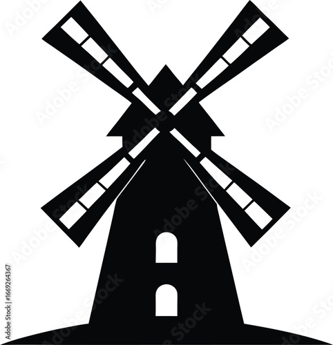 Black silhouette windmill icon vector
