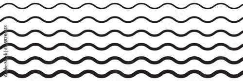 Wavy curve zig zag line pattern. Wave ornament pattern. Black zig zag pattern Set of thin line waves. Curved wave lines pattern on white background.