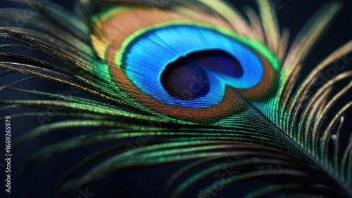 Glowing Jewel of Nature: A Peacock Feather's Iridescent Eye in Macro Detail