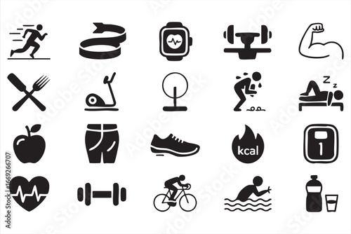 Nutrition, Sleep, and Workout Icon Set for Fitness Apps