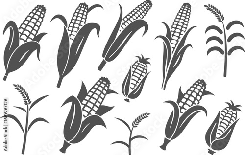 Seamless pattern with yellow corn cobs and green leaves, a fresh and healthy agriculture background