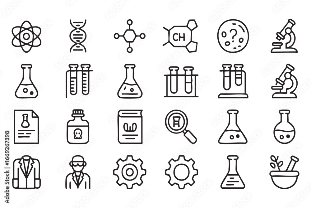 Fototapeta premium Science Lab Line Icons Set for Chemistry and Biology