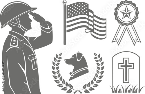 Veterans Day Icon Set – Flat Style