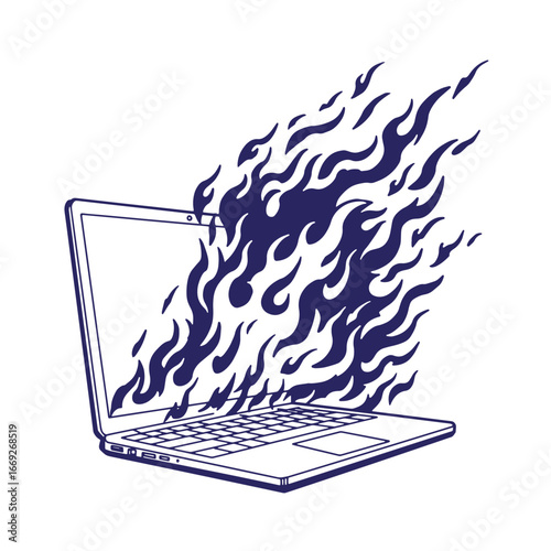 Laptop on fire a graphic illustration of overheating technology and digital issues