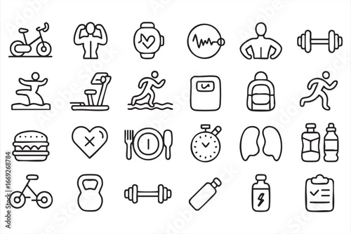 Line Art Icons for Exercise, Training, and Healthy Living