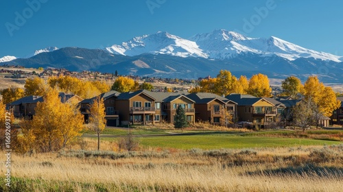 Residential neighborhood in Colorado at autumn, USA. Mount Sopris landscape.