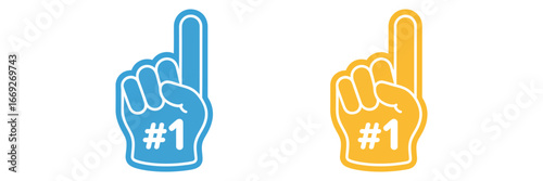 Number one foam fingers, blue and yellow, isolated on white background