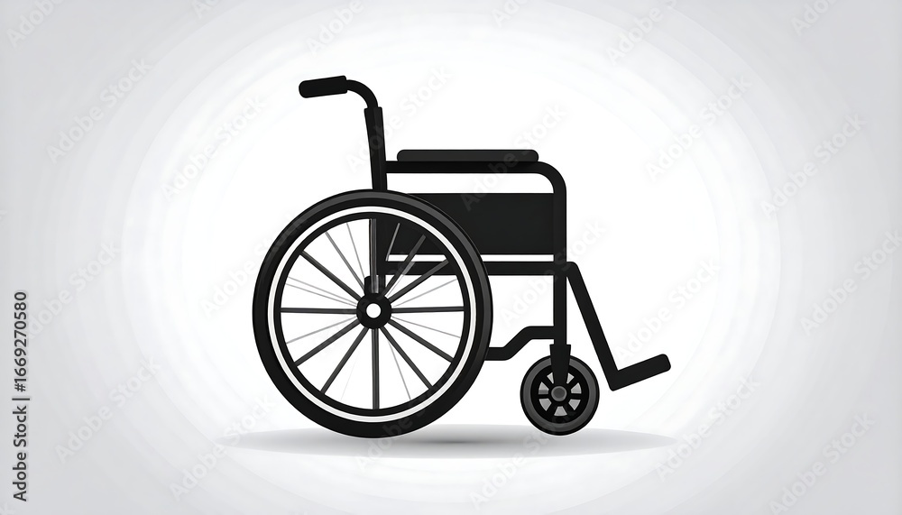Fototapeta premium Simple black silhouette of a wheelchair on a light grey background