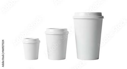 Wallpaper Mural Three Blank White Disposable Coffee Cups with Lids in Different Sizes on White Background Torontodigital.ca