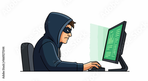 Hacker working on computer cybersecurity concept.