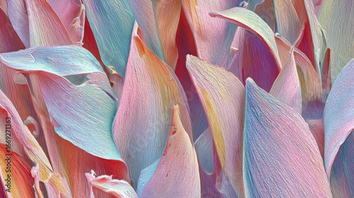 close-up of abstract paintings with pastel colors such as peach pink, pale yellow, light blue, lavender, orange and white; The background is blurred, and the artwork symbolizes peace and joy.