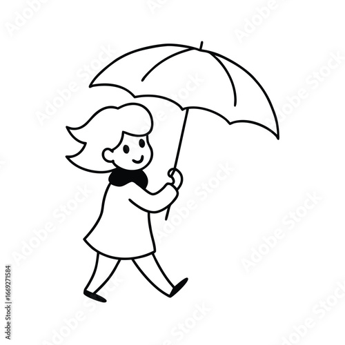 Anime girl holding a colorful umbrella in windy weather