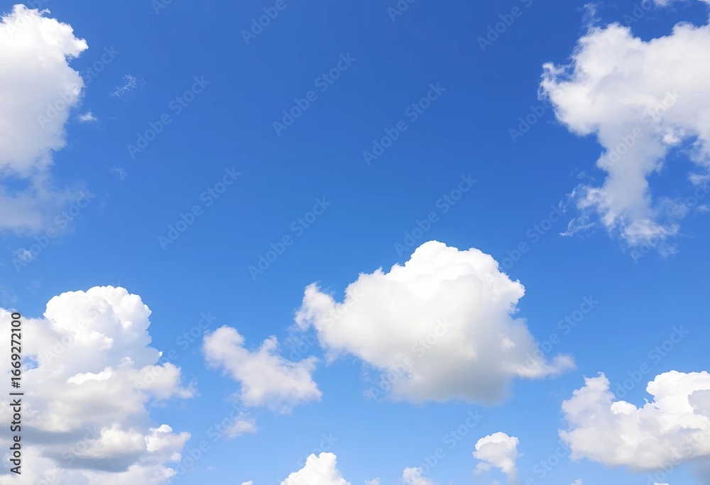 Fototapeta premium Vibrant blue sky, fluffy white clouds, lush green grass, landscape, carefree