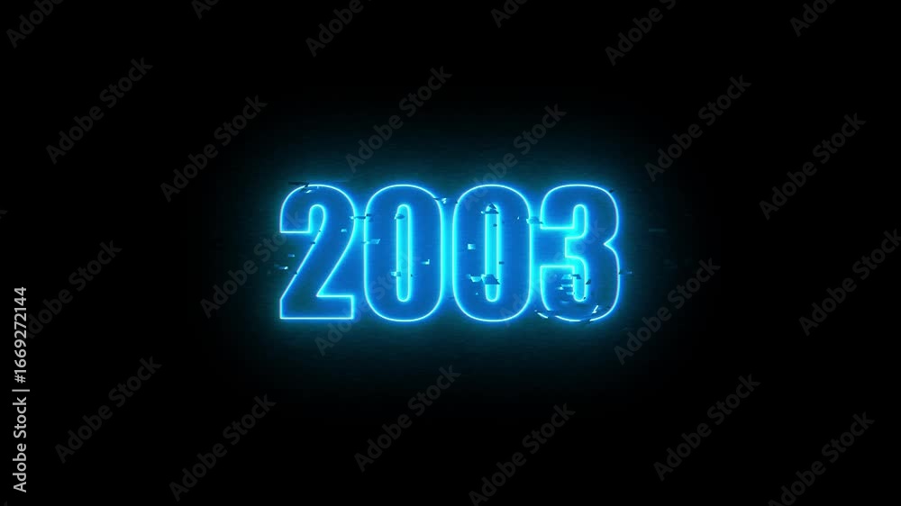 2003Neon Sign, Vibrant Blue Glow Against Dark Jahreswechsel, Schrift mit Neonschein 4k video Background animation