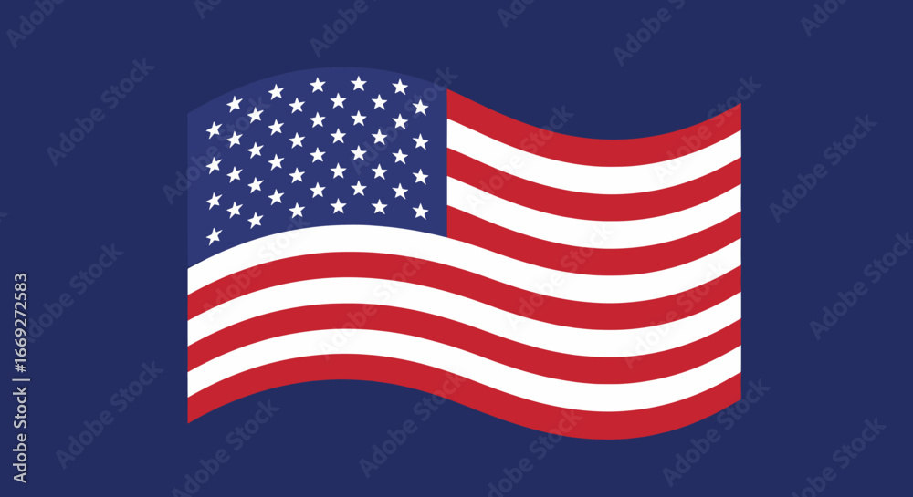 Fototapeta premium Vector American Flag Waving Flat Illustration