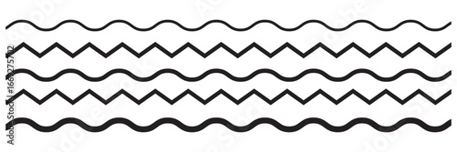 Wavy lines. Set of wavy horizontal lines. Wavy zigzag lines. Zig-zag vector elements