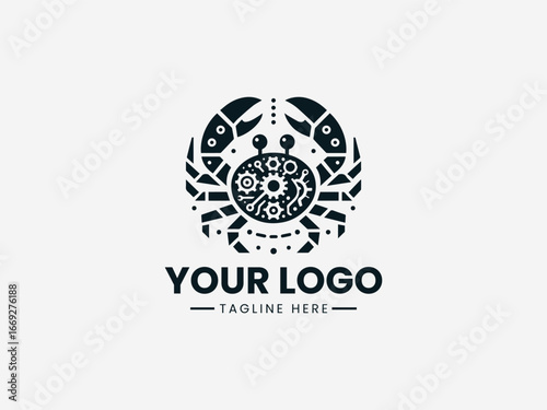 Mechanical steampunk crab with automotive parts and Victorian era details vector logo