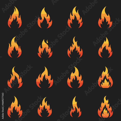 Fire Flame Icon Collection in Flat Design Style