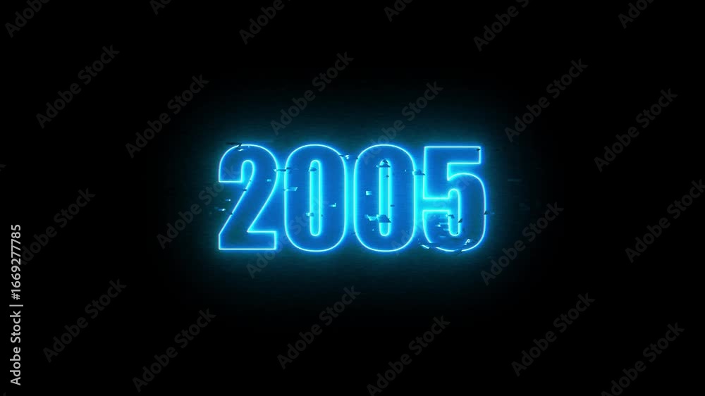 2005Neon Sign, Vibrant Blue Glow Against Dark Jahreswechsel, Schrift mit Neonschein 4k video Background animation