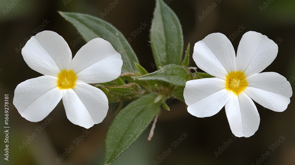 Obraz premium Close-up Two White Flowers Yellow Center Macro Photography