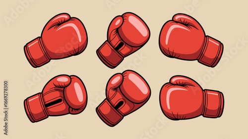 Collection of six red boxing gloves in various poses
