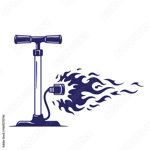 Artistic depiction of a bicycle pump releasing energy as a flame graphic element.