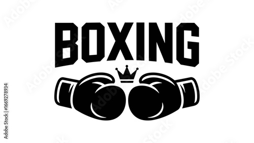 Vintage boxing gloves and crown emblem isolated on white background