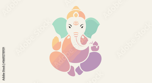 Lord Ganesha Illustration Sitting with Four Hands and Sacred Symbols