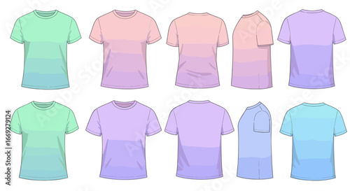 Gradient T Shirt Set with Different Pastel Colors